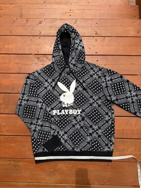 PLAYBOY Black and White Bandana Print Zip-Up Hoodie